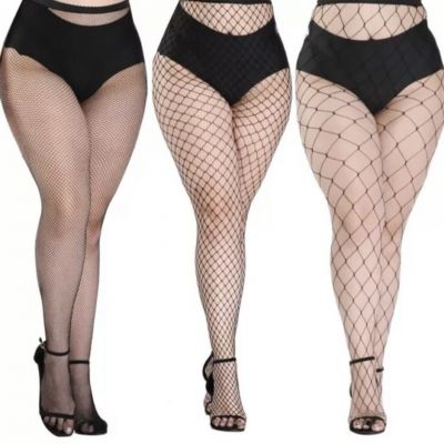 High Waist Fishnet Stockings - 3 Black Pairs